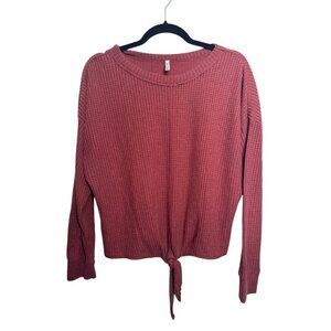 Z Supply Waffle Knit Long Sleeve Tie Front Top Rust Red Size M Medium G48
